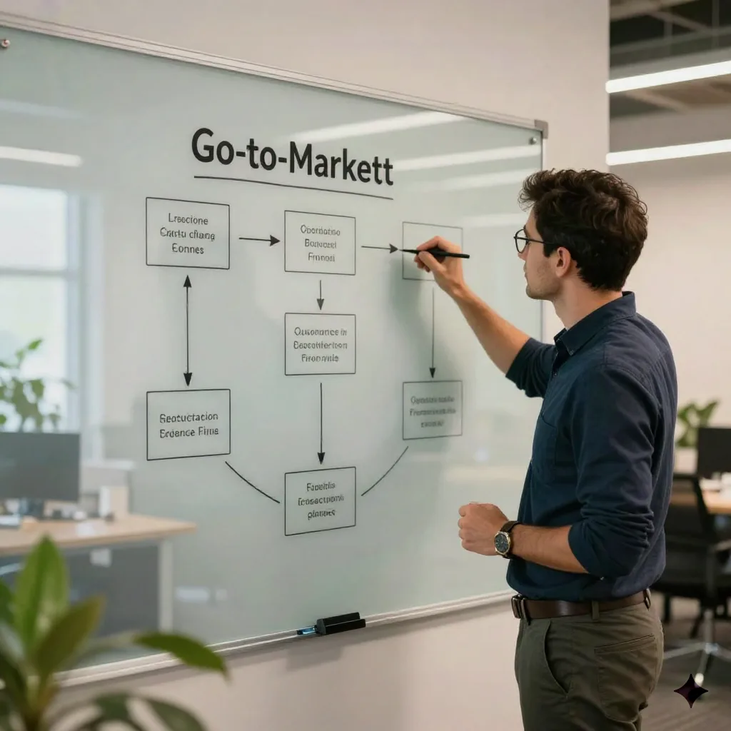 Founder reviewing GTM pipeline data and AI-generated market insights