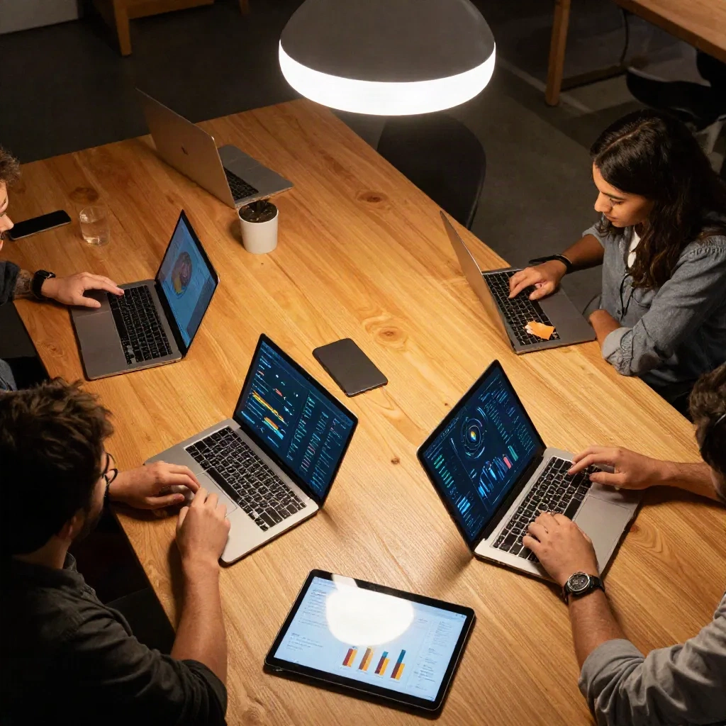 Startup GTM team collaborating around social listening data insights to inform go-to-market strategy
