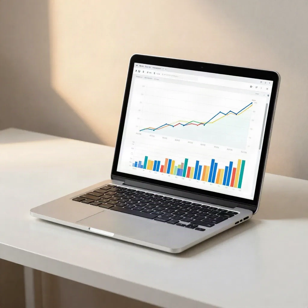 Growth metrics dashboard with line charts and bar graphs on laptop screen