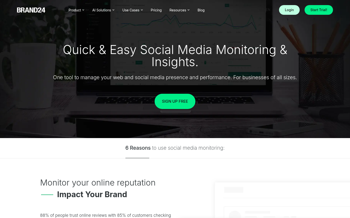 Brand24 social media monitoring product page hero