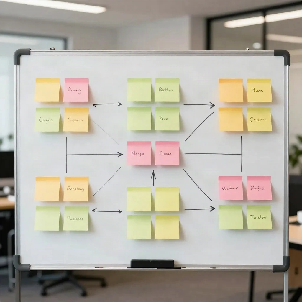 Affinity mapping with sticky notes after customer discovery interviews
