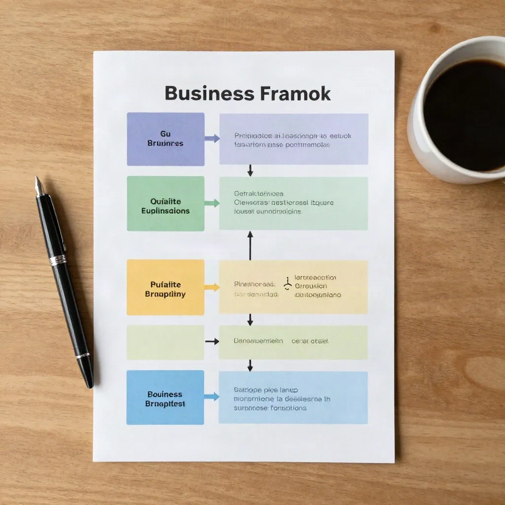Flat-lay of a structured competitive analysis framework document on a desk with a pen and coffee