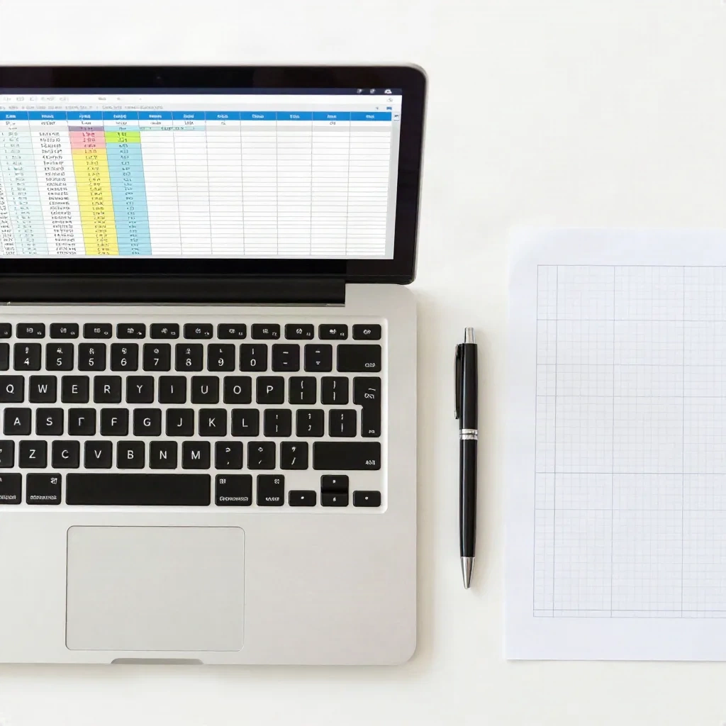 Laptop spreadsheet with color-coded rows for tracking Reddit threads and customer quotes
