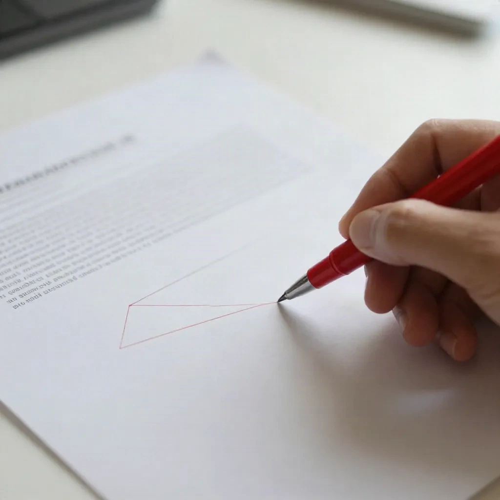 Hand editing a printed press release draft with a red pen