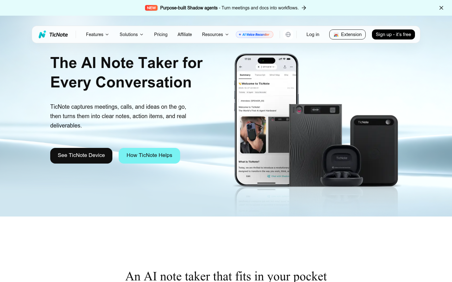 TicNote Startseite Screenshot