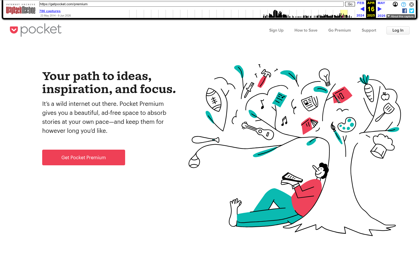Archived Pocket Premium page from April 16, 2025