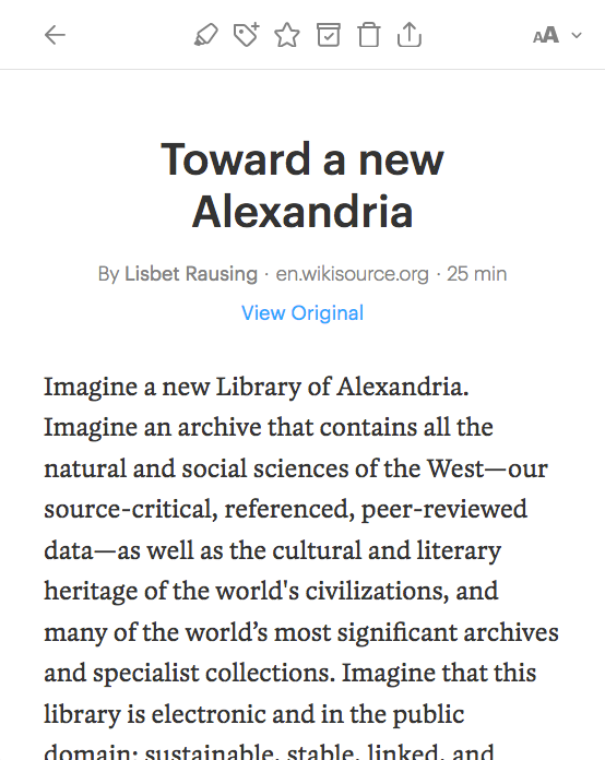 Pocket web reader showing a saved article