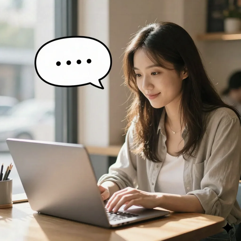 Woman shopping online on a laptop with an AI chat assistant popup