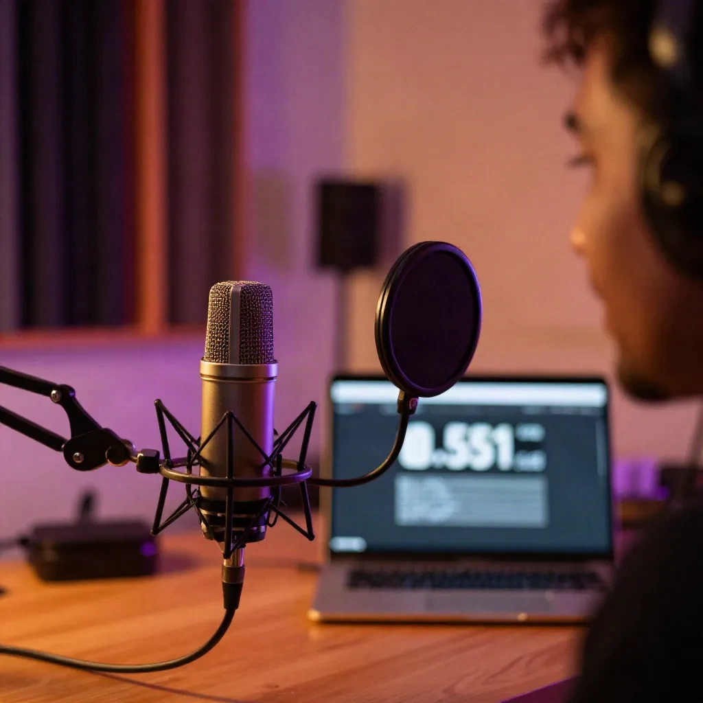 Independent creator recording a podcast subscription show