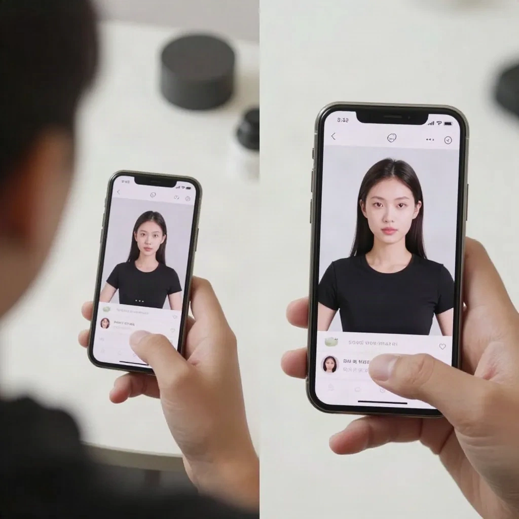 Un vero creator che filma una video recensione rispetto a un avatar digitale AI su uno schermo di smartphone