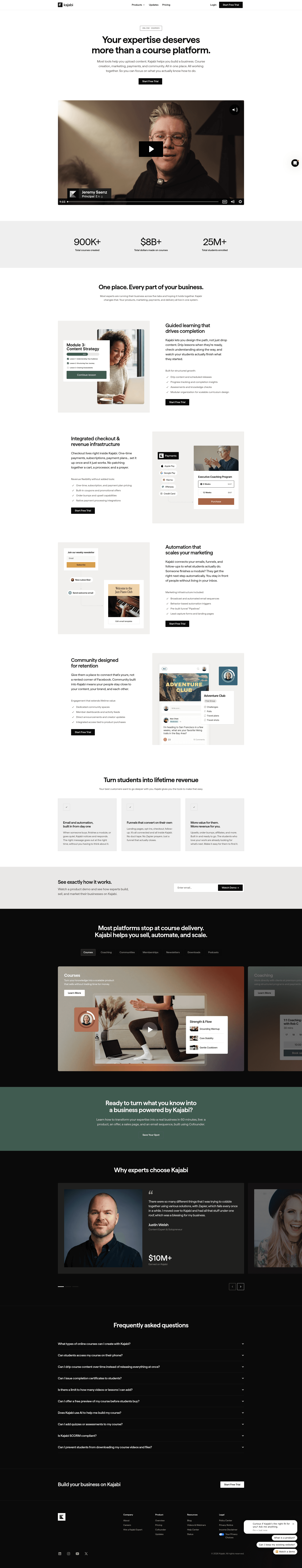Kajabi online course builder product page
