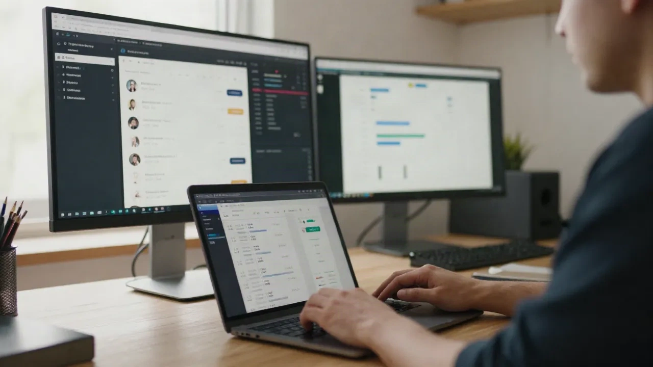 Creator arbeitet an einem Mitglieder-Website-Dashboard mit Analyse-Daten auf dem Bildschirm