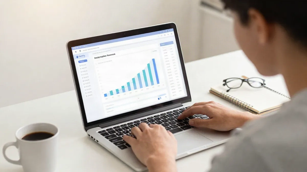 Creator che analizza le statistiche mensili degli abbonamenti su laptop
