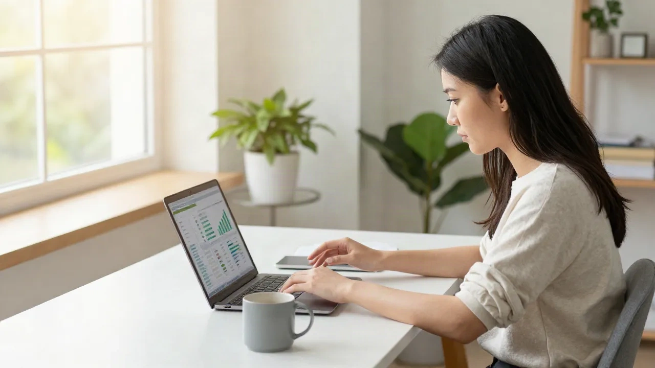 Creator prüft Newsletter-Plattformpreise am Home-Office-Schreibtisch