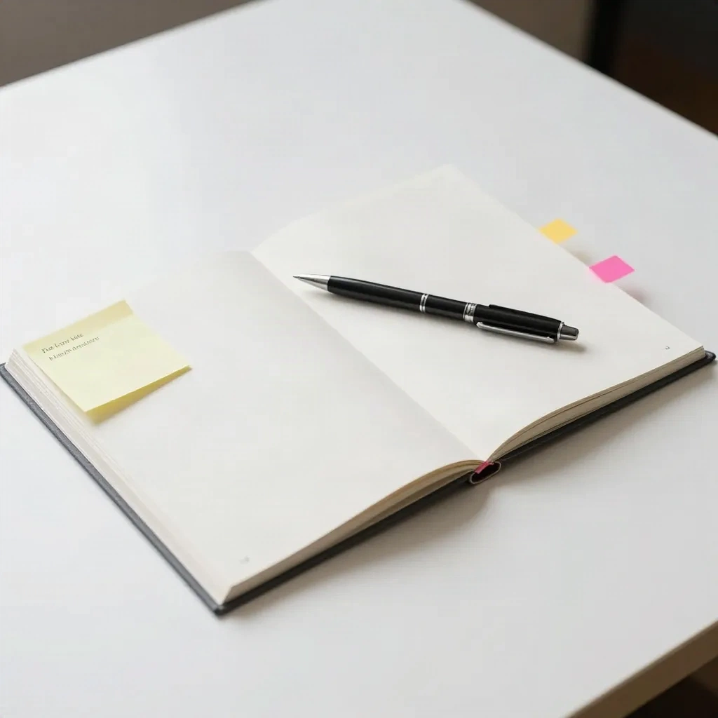 Pitch deck pages spread on desk with colored notes for marketing strategy review