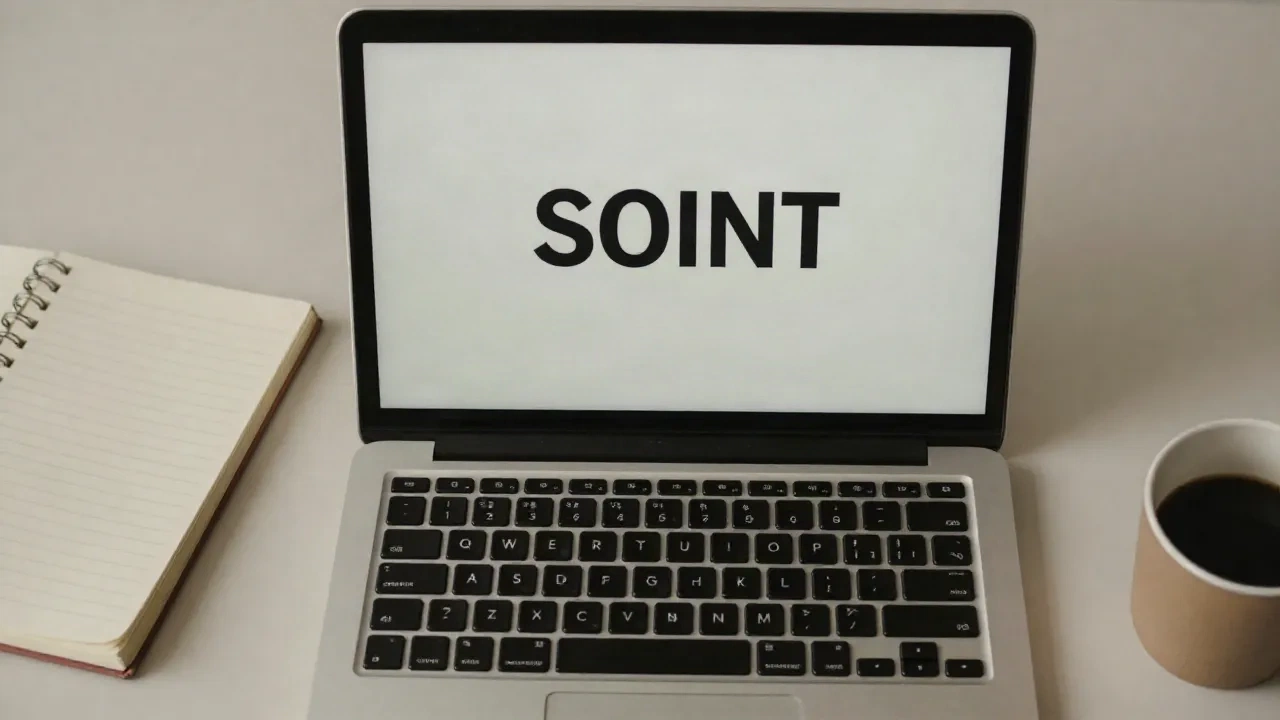 Laptop and notebook on a founder desk with a blurred minimal slide