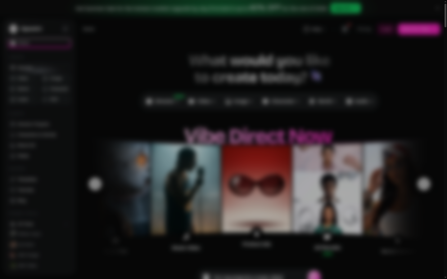 OpenArt AI Startbildschirm mit dem KI-Creator-Studio für Video-, Bild-, Charakter- und Audio-Tools