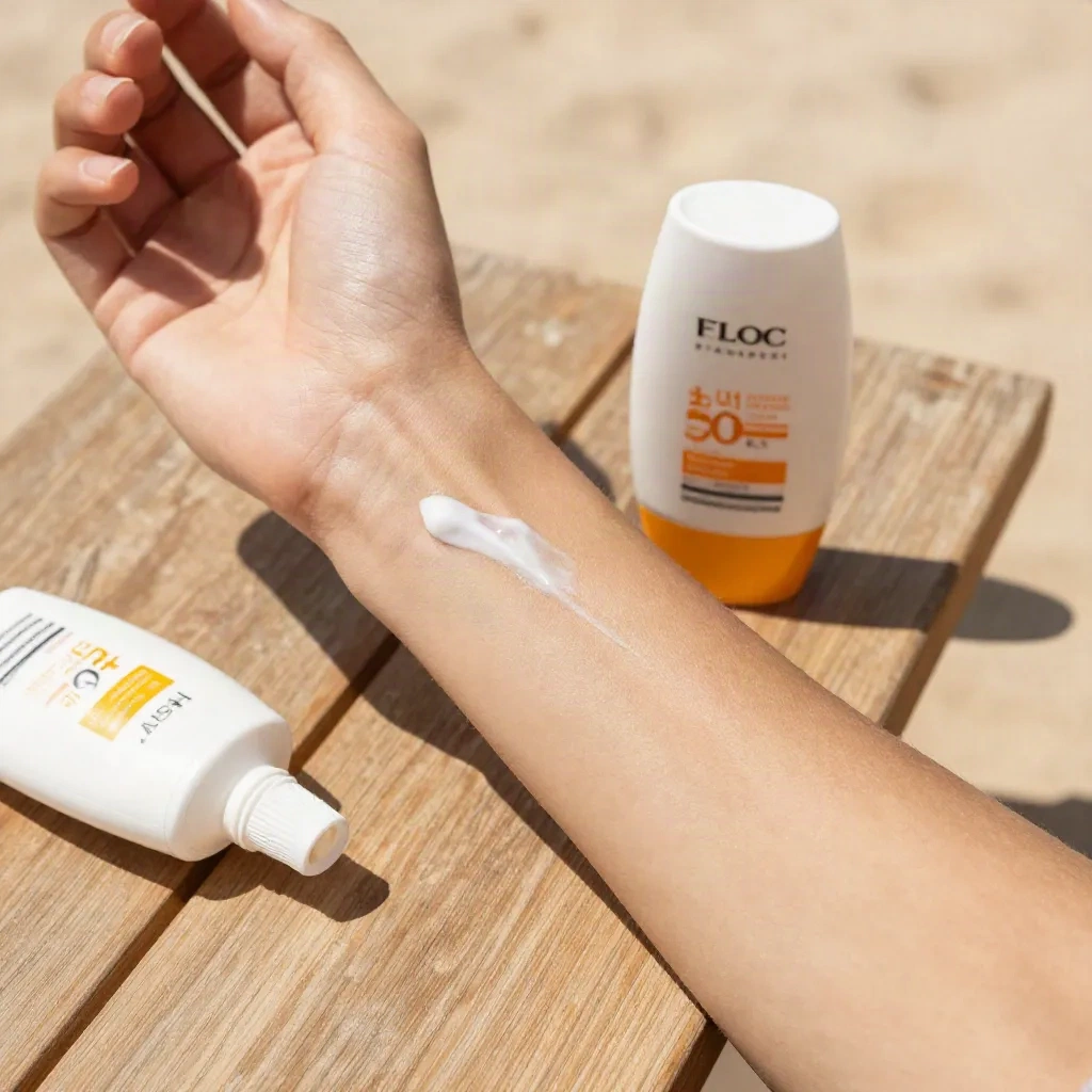 Tatuaje cicatrizado al sol con protector solar de alta protección aplicado