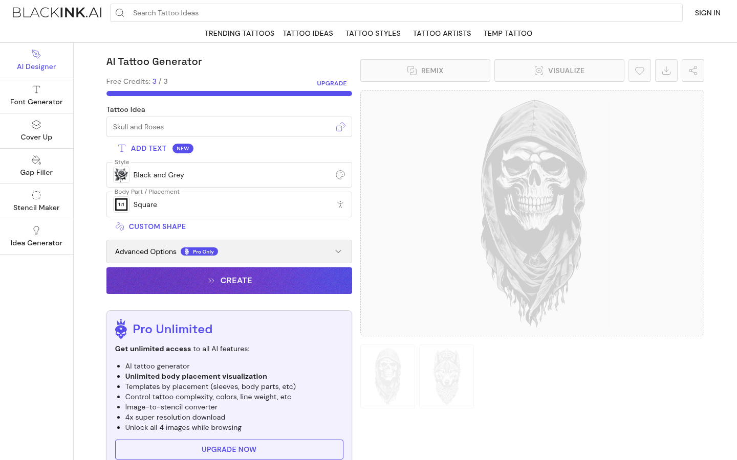 Capture d'écran de l'interface BlackInk AI