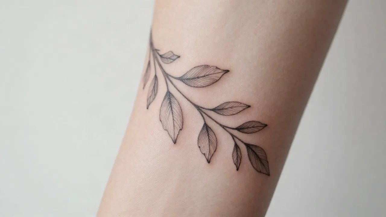Delicate fine line botanical tattoo on a forearm showing intricate thin line technique