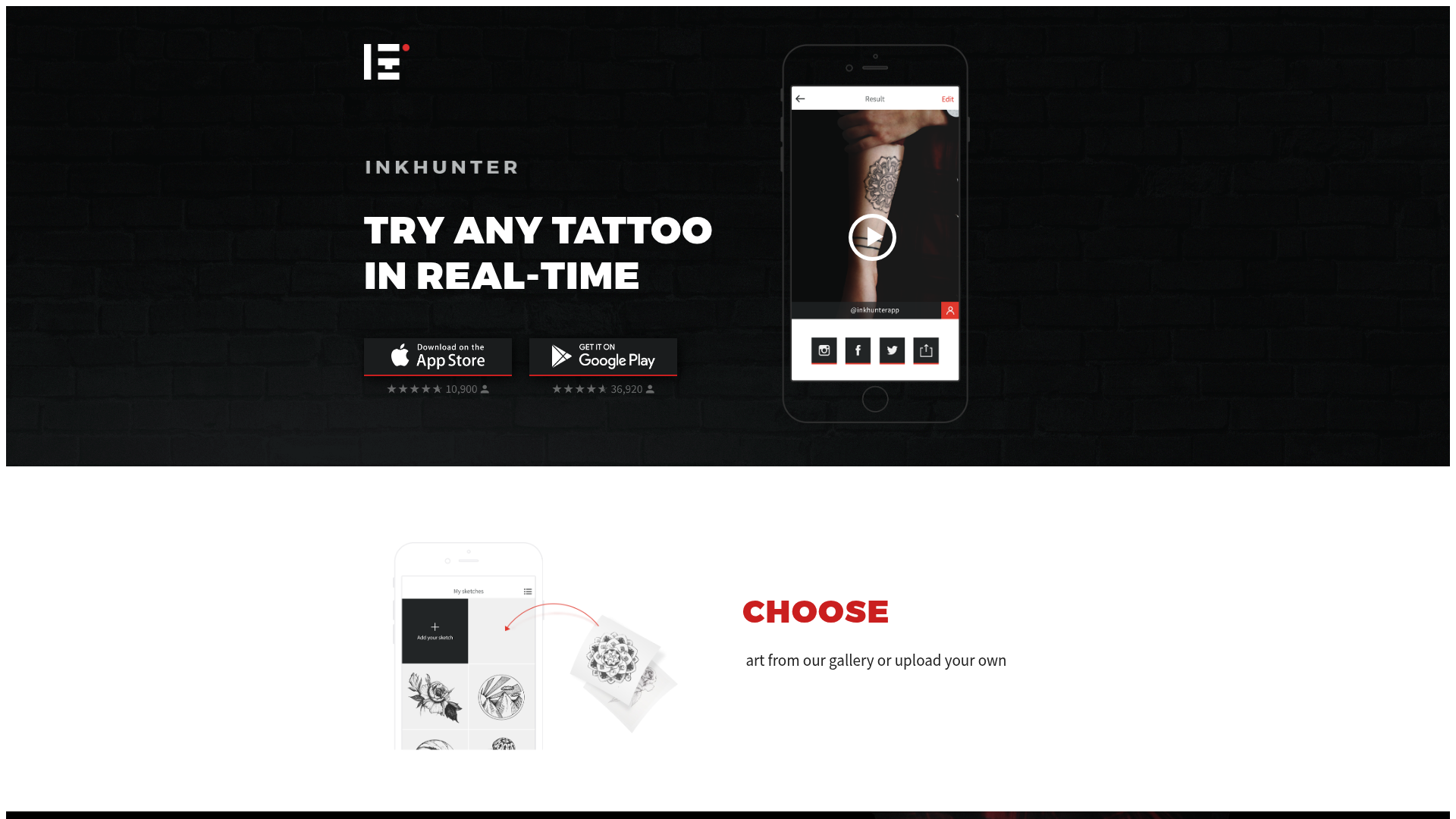 InkHunter official website homepage screenshot