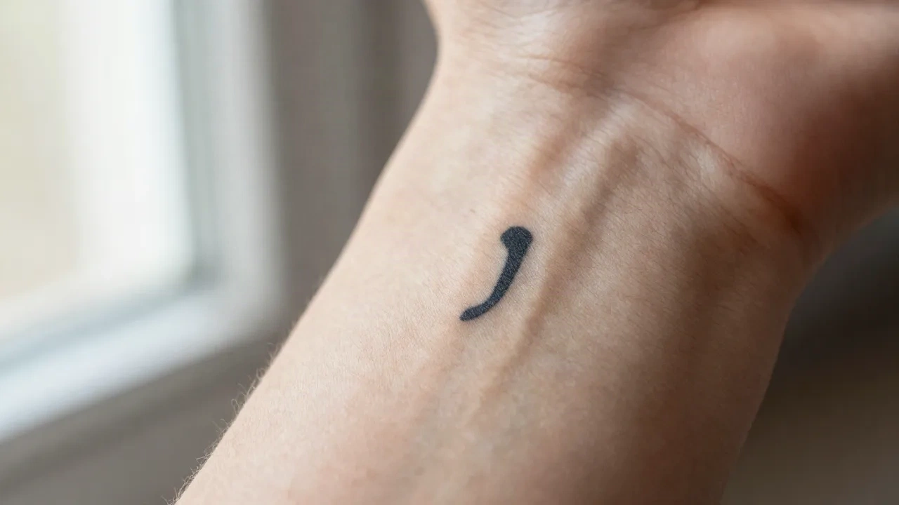 Semicolon tattoo on wrist - symbol of mental health resilience and continuation