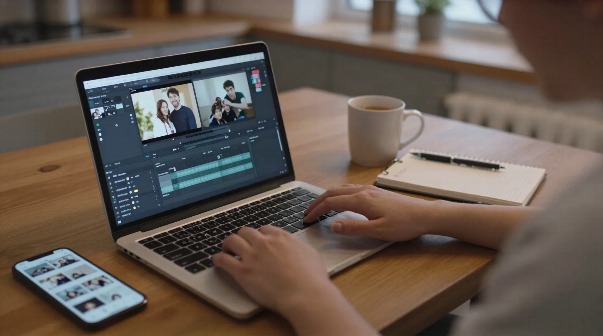 Laptop screen showing a personalized gift video being edited