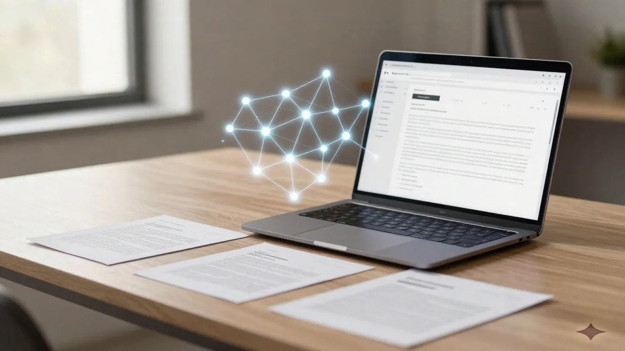AI agent analyzing legal contracts and documents in a professional office environment