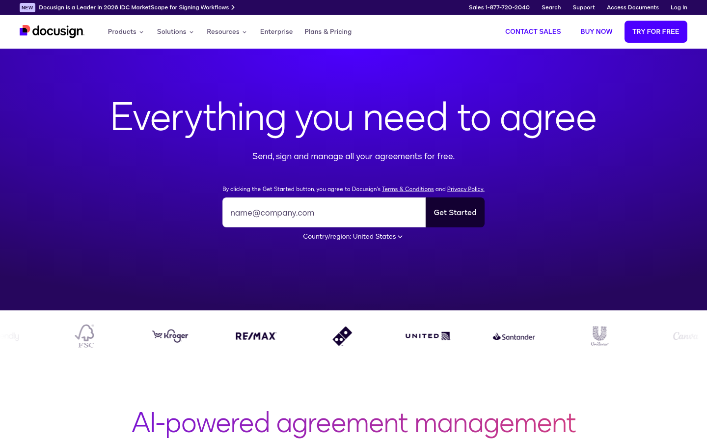 DocuSignホームページスクリーンショット