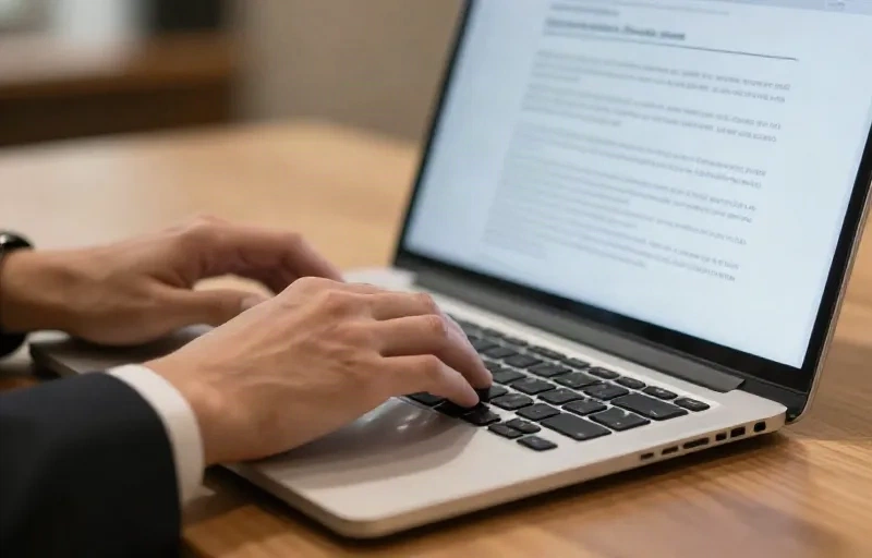 Lawyer reviewing a contract on laptop