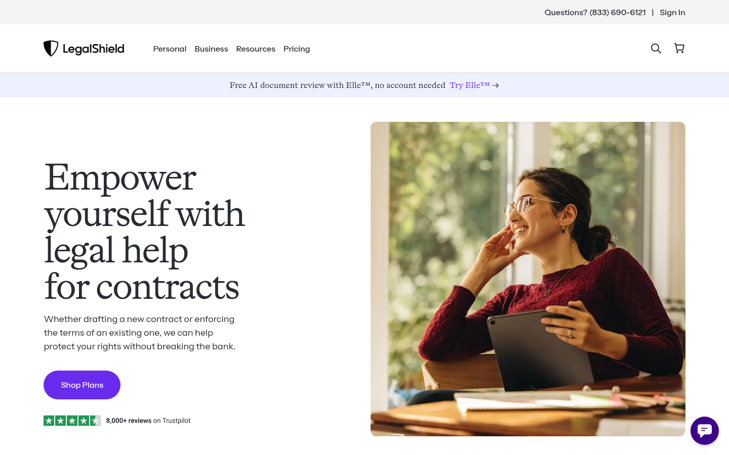 LegalShield business contracts and agreements landing page