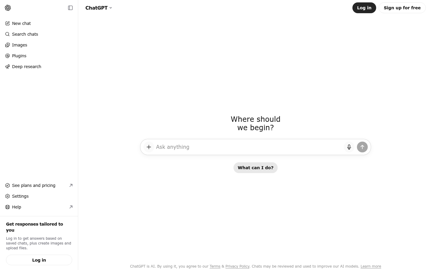 ChatGPT Startseiten-Screenshot