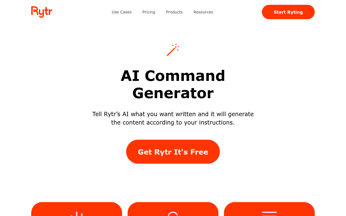 Rytr Magic Command AI Command Generator use-case page interface