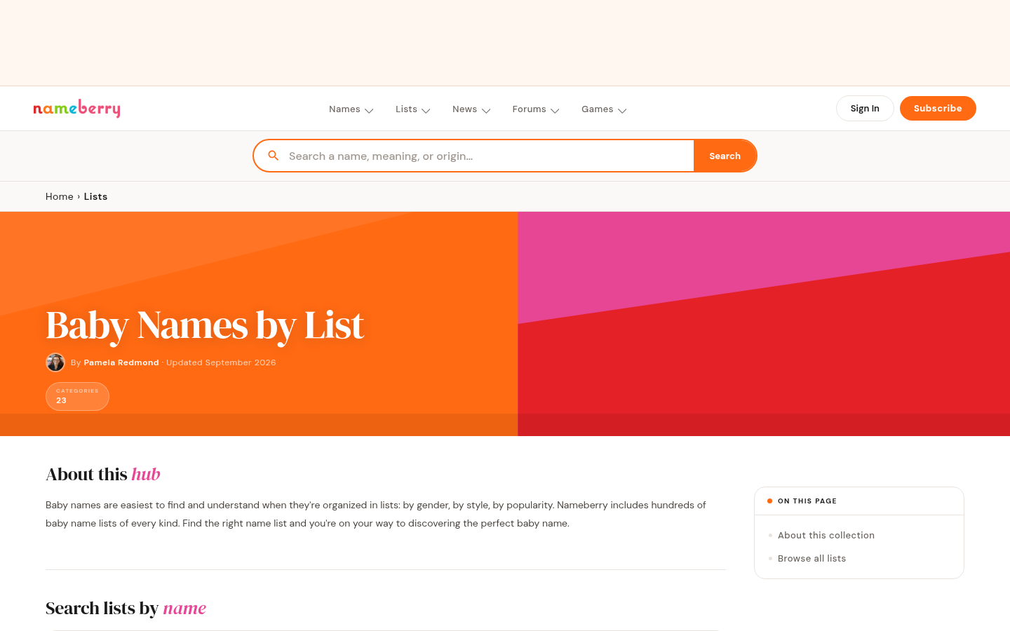 Nameberry Baby Names by List hub page