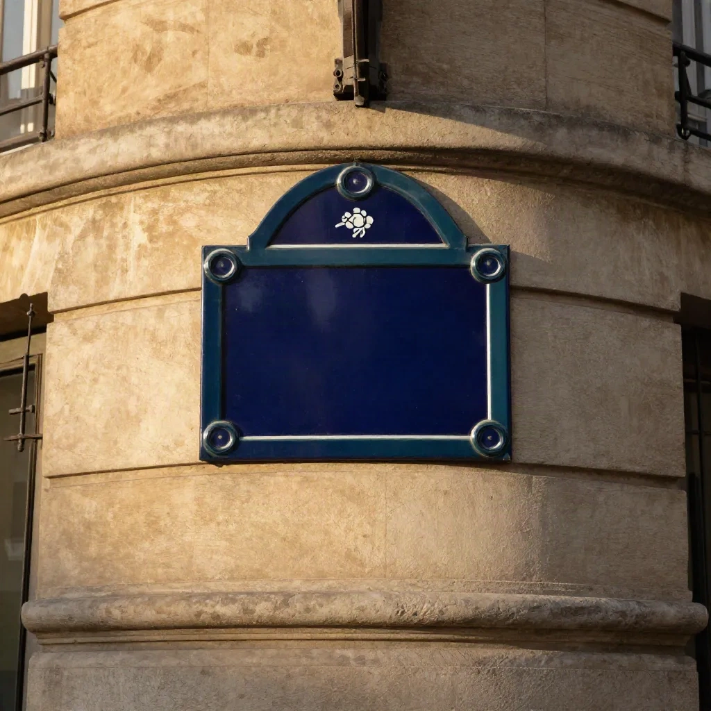 Parisian street corner with a blank enamel street sign on a Haussmann facade