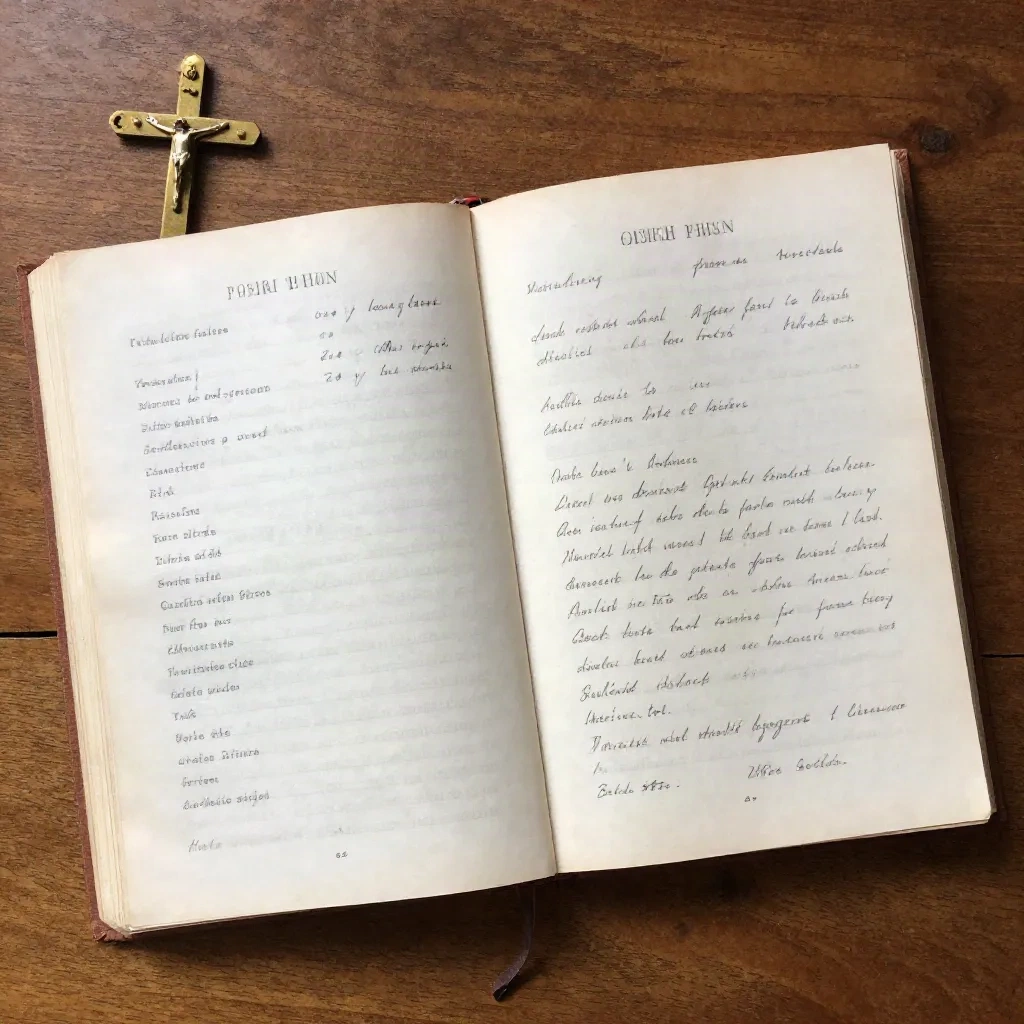 Open parish baptism register with a small brass crucifix on a wooden table