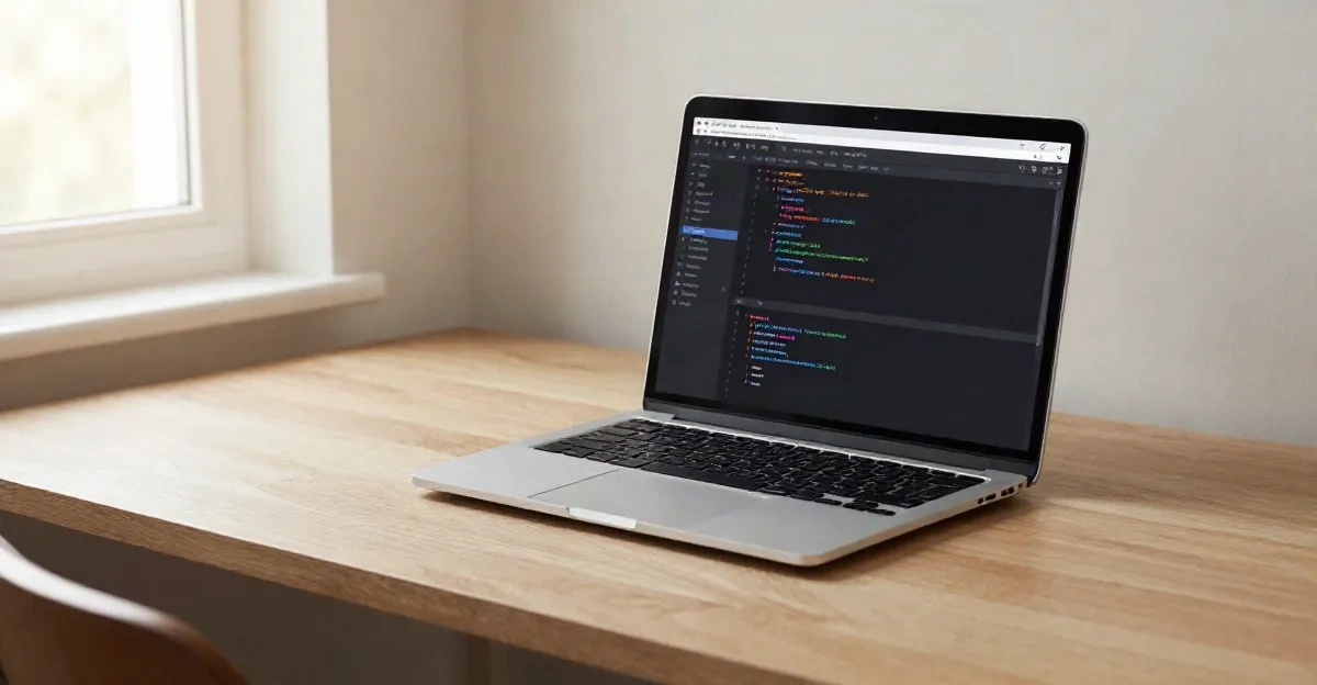Confronto page builder WordPress: workspace freelancer con laptop e codice pulito