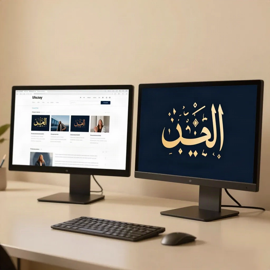 Two monitors showing a left to right layout and its mirrored right to left version