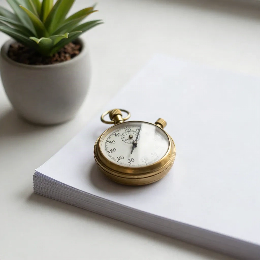 Messing stopwatch op een stapel vellen papier, een metafoor voor de laadsnelheid van een pagina