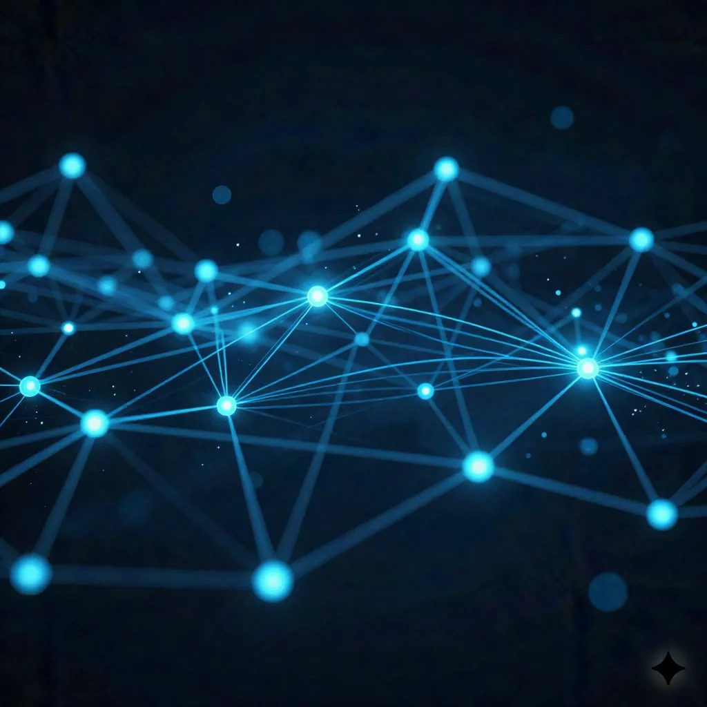 Abstract visualization of interconnected AI agent nodes and data flows in a multi-agent system