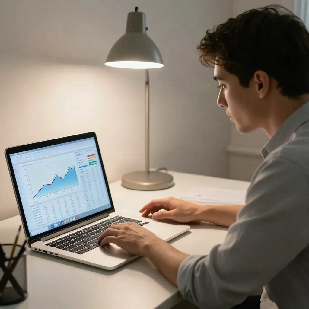 Data analyst reviewing Bayesian A/B test results and email campaign performance statistics on a laptop screen