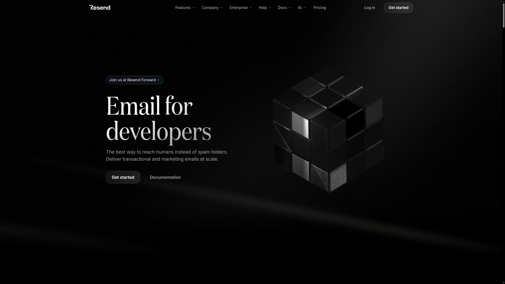 Resend Homepage bestätigt das Email-for-developers Positioning, gegen das wir testeten