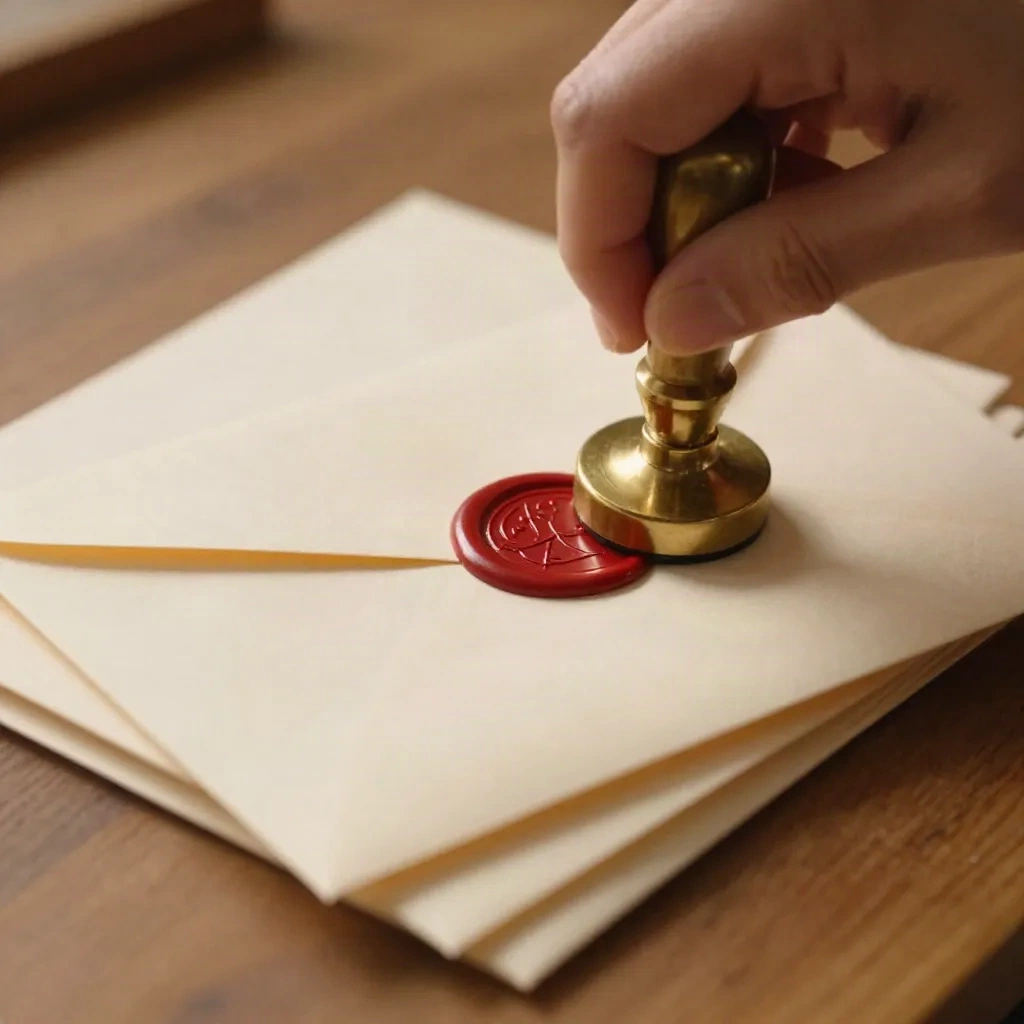 Cream envelope being sealed with a red wax stamp