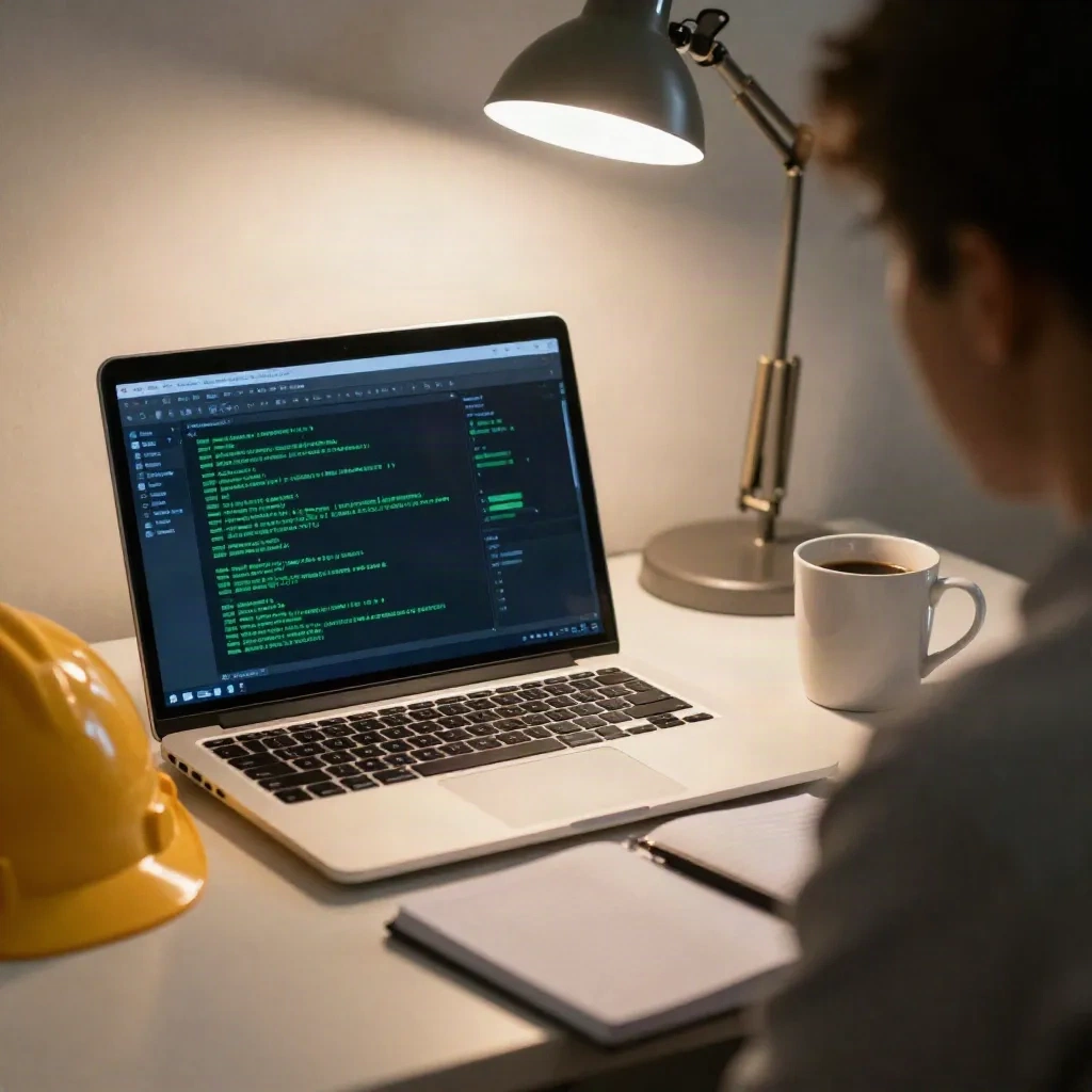 Engineer reviewing DNS records in a terminal on a laptop at a desk