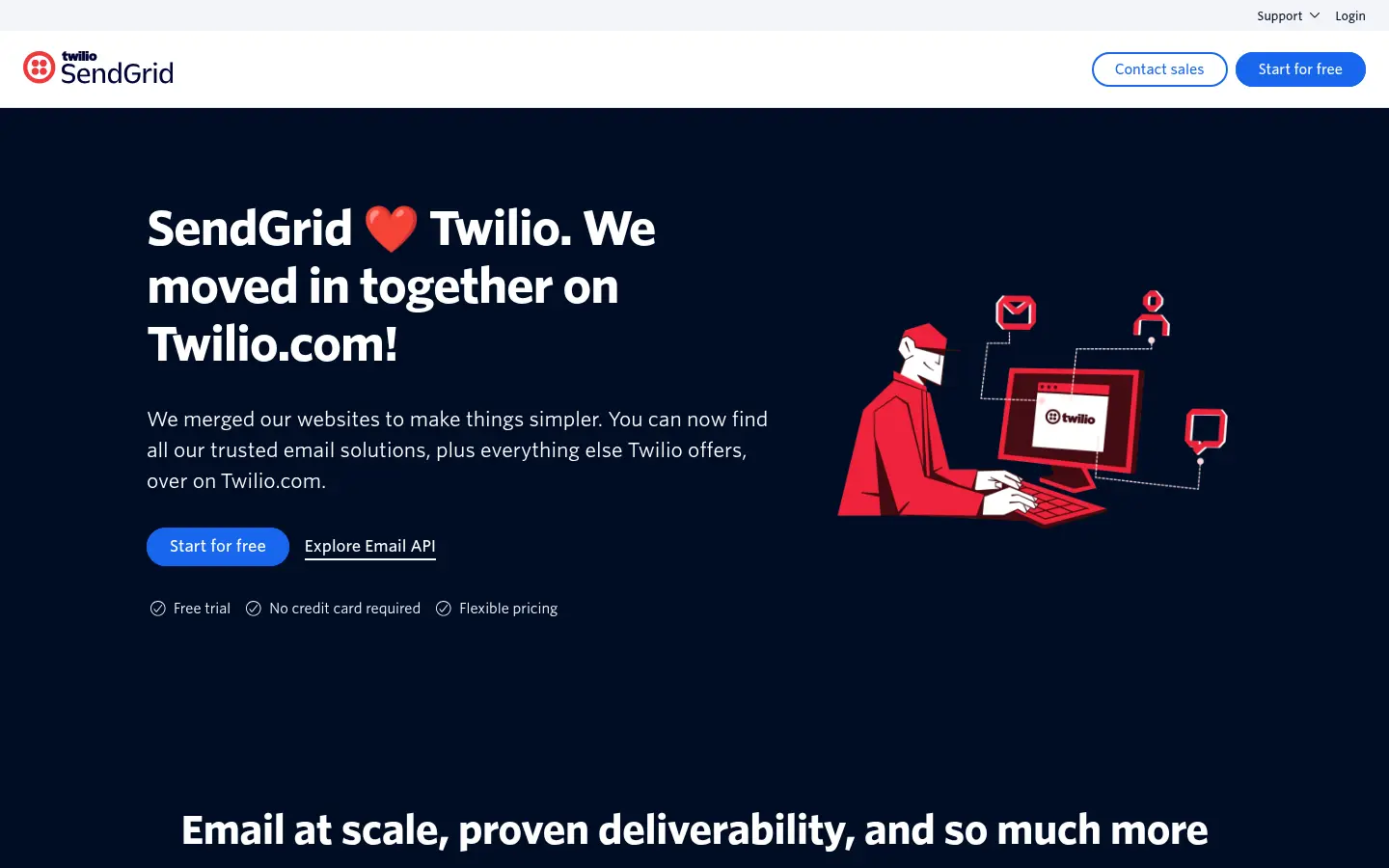 SendGrid on Twilio.com landing page: same email products, new home base