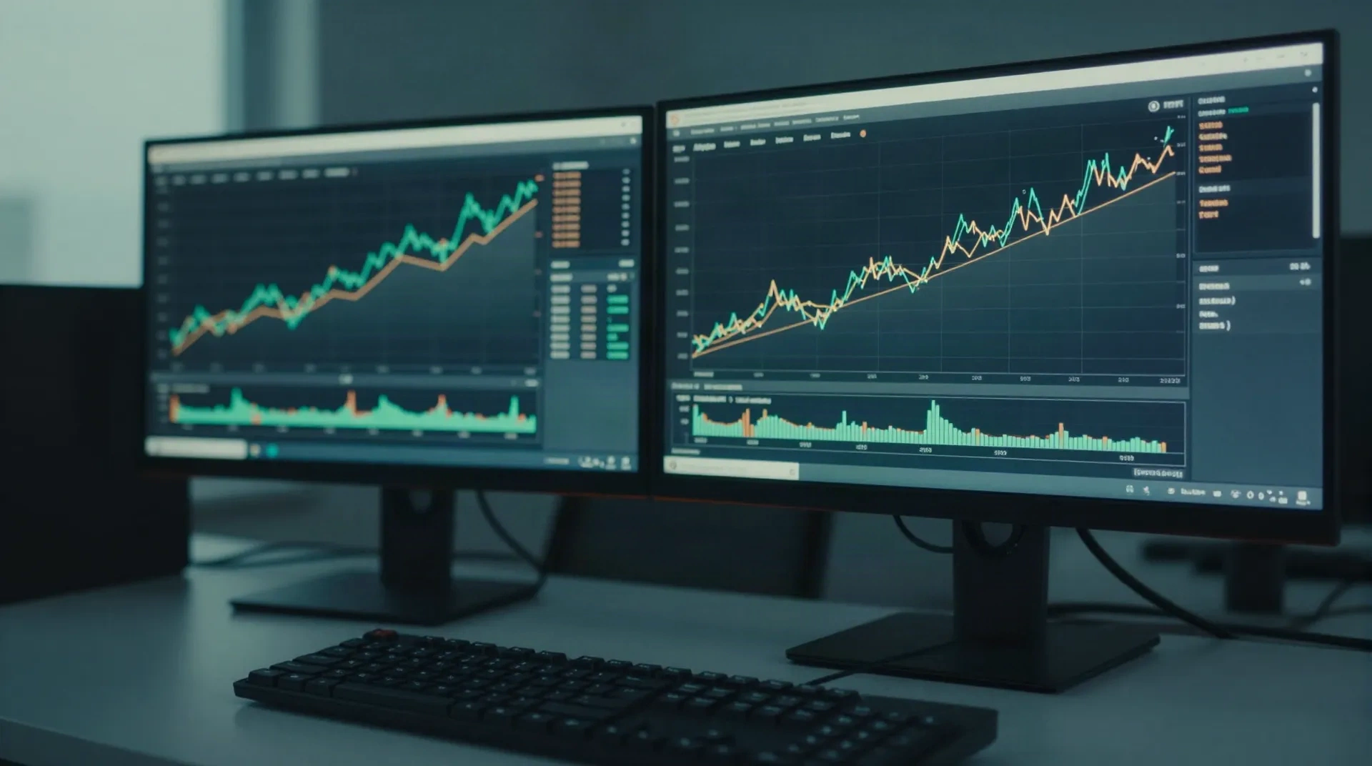 Dunkle Monitoring-Dashboards, auf zwei Monitoren steigen die Zustellbarkeitswerte