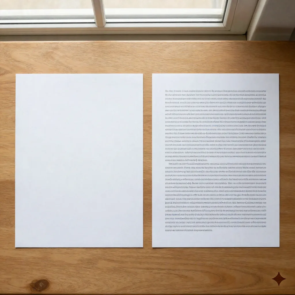 Two documents of different lengths placed side by side on a desk, one concise summary and one full report