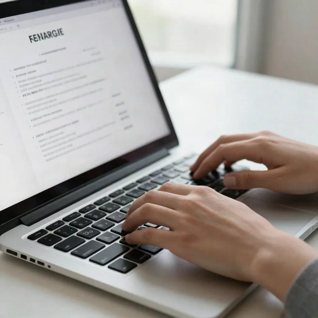 Hands typing a professional resume on a laptop