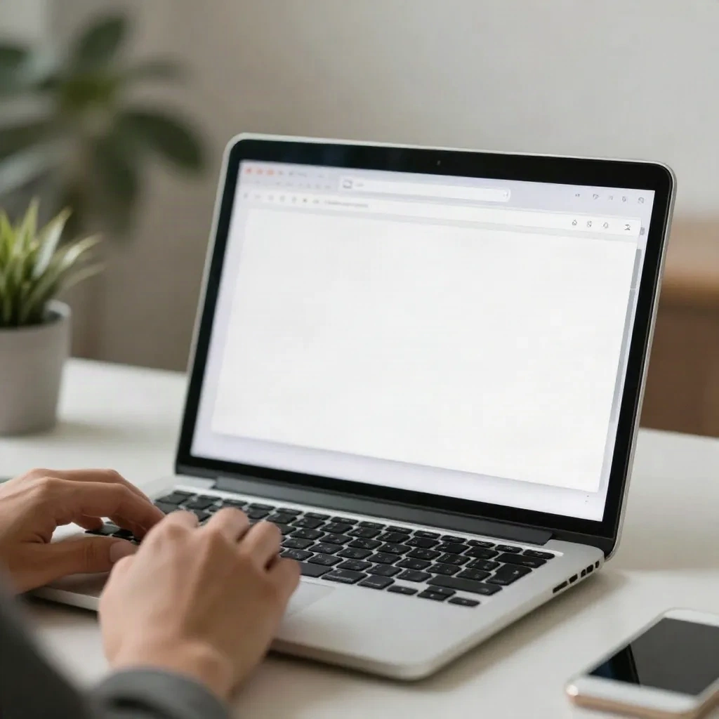 Hands typing a short email on a laptop with an empty message window