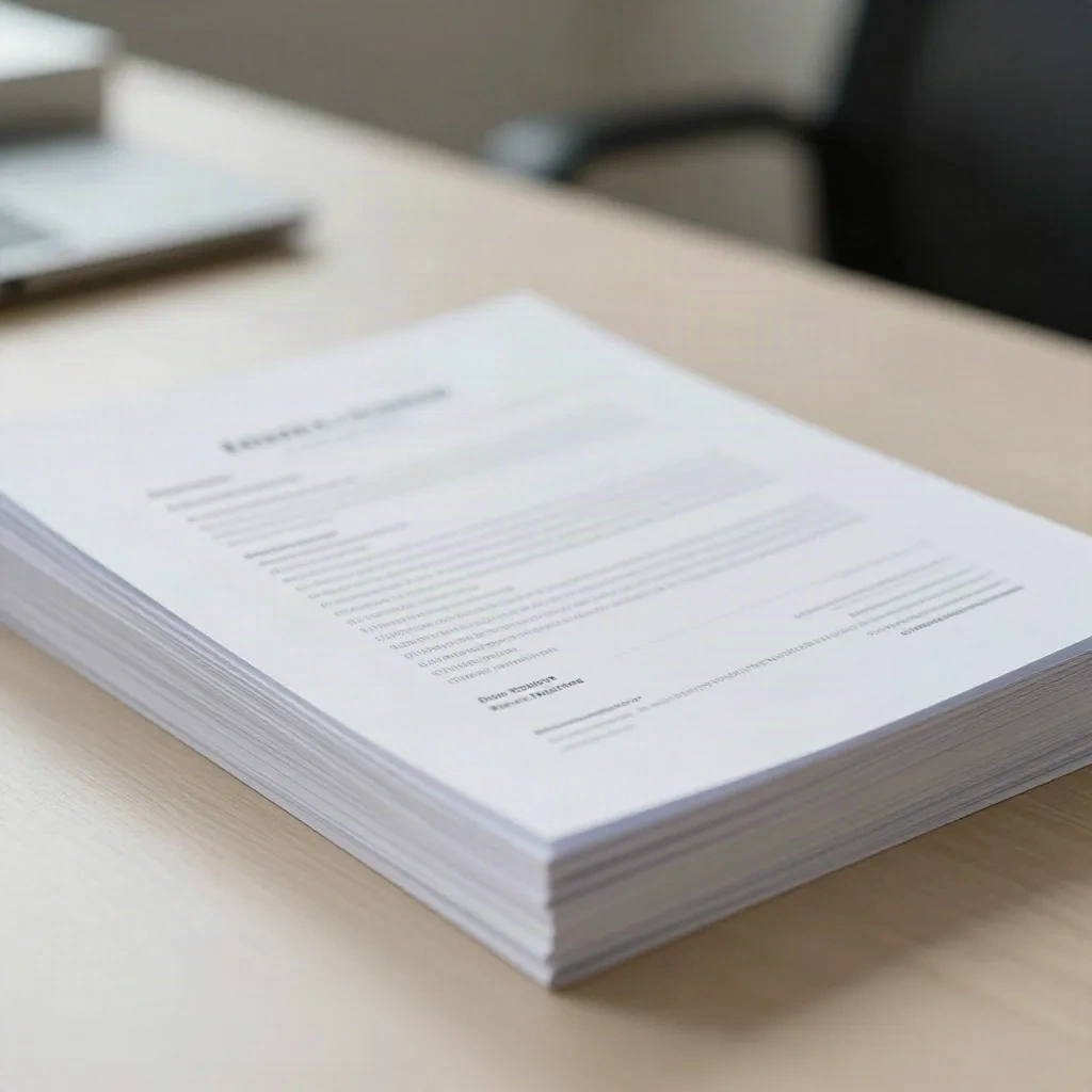 A stack of applications with one letter pulled forward on a recruiter desk